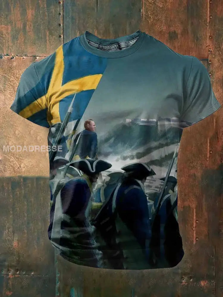 Vintage Svenska militärtema Tryck T-shirt som bild / S