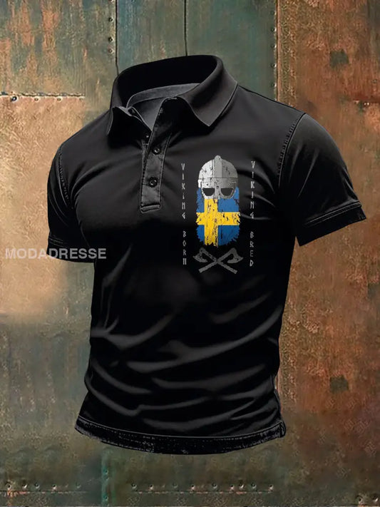 Vintage Svenska Viking Knight Print POLO tröja som bild / S