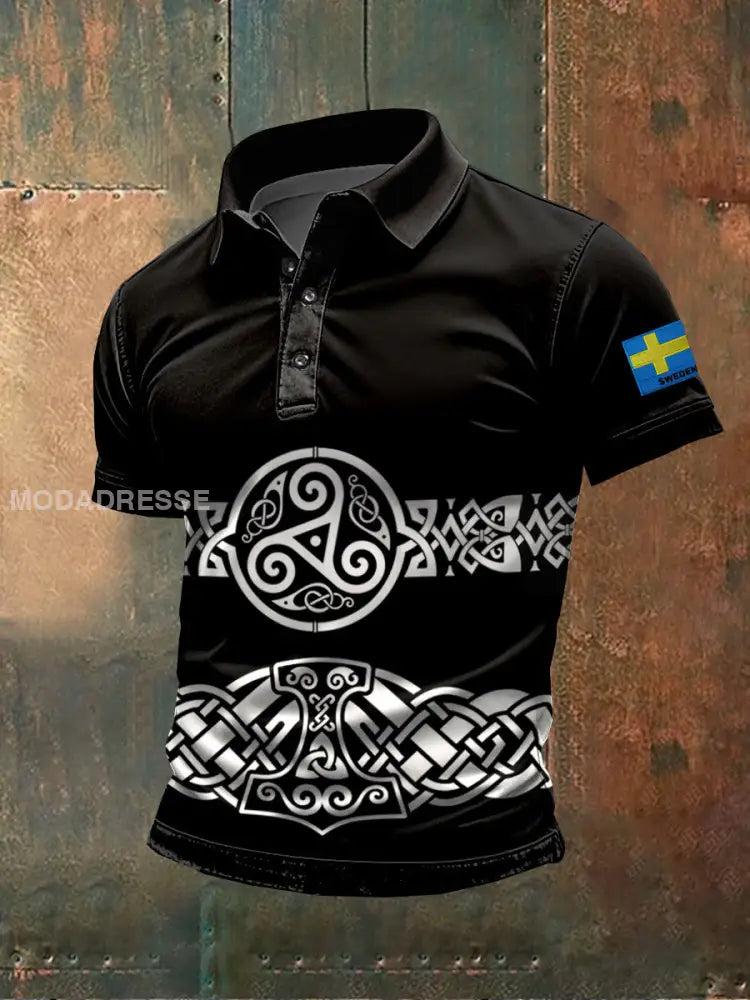 Vintage Svenska Viking Rune Svenska Tema Skriv ut Casual Polo Skjorta som bild / S