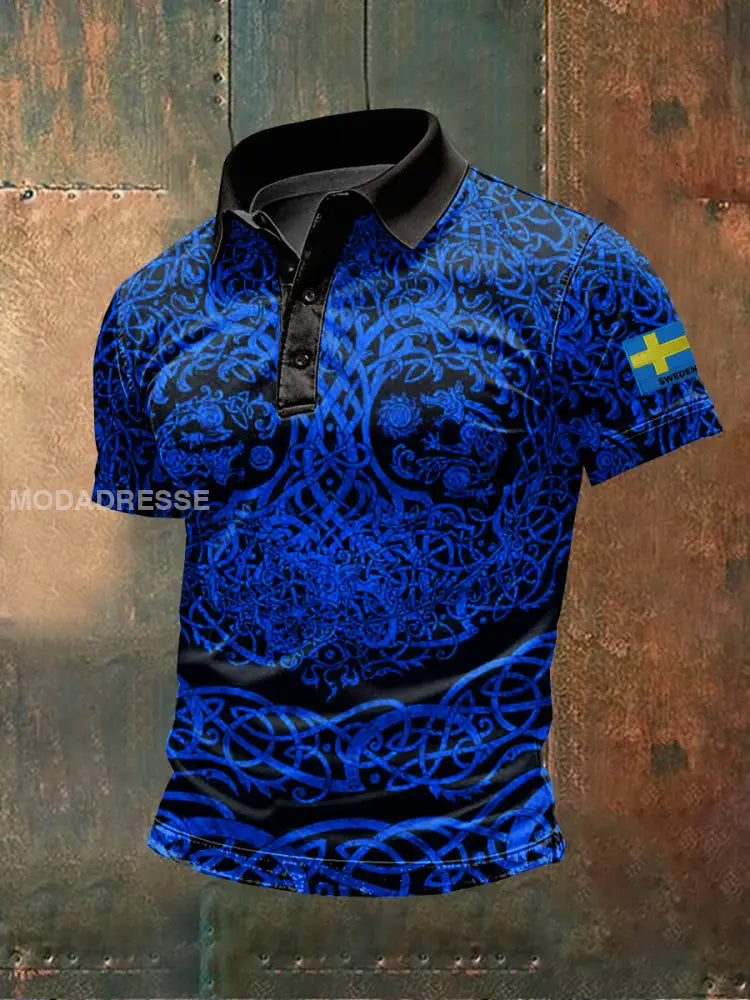 Vintage Svenska Viking Rune Svenska Tema Skriv ut Casual Polo Skjorta som bild / S