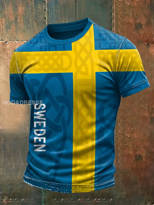 Vintage Svenska Viking Runes Svenska Tema Tryck T-shirt som bild / S