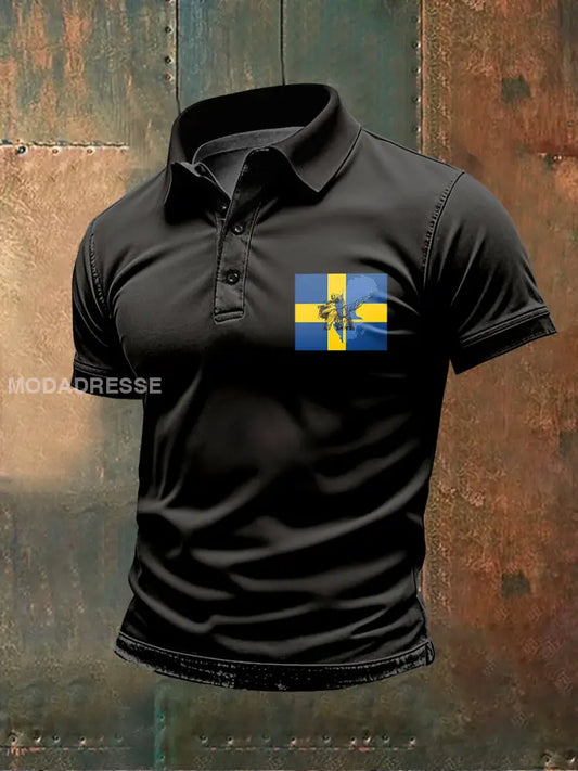 Vintage Svenska Viking Tema Print Polo tröj som bild / M