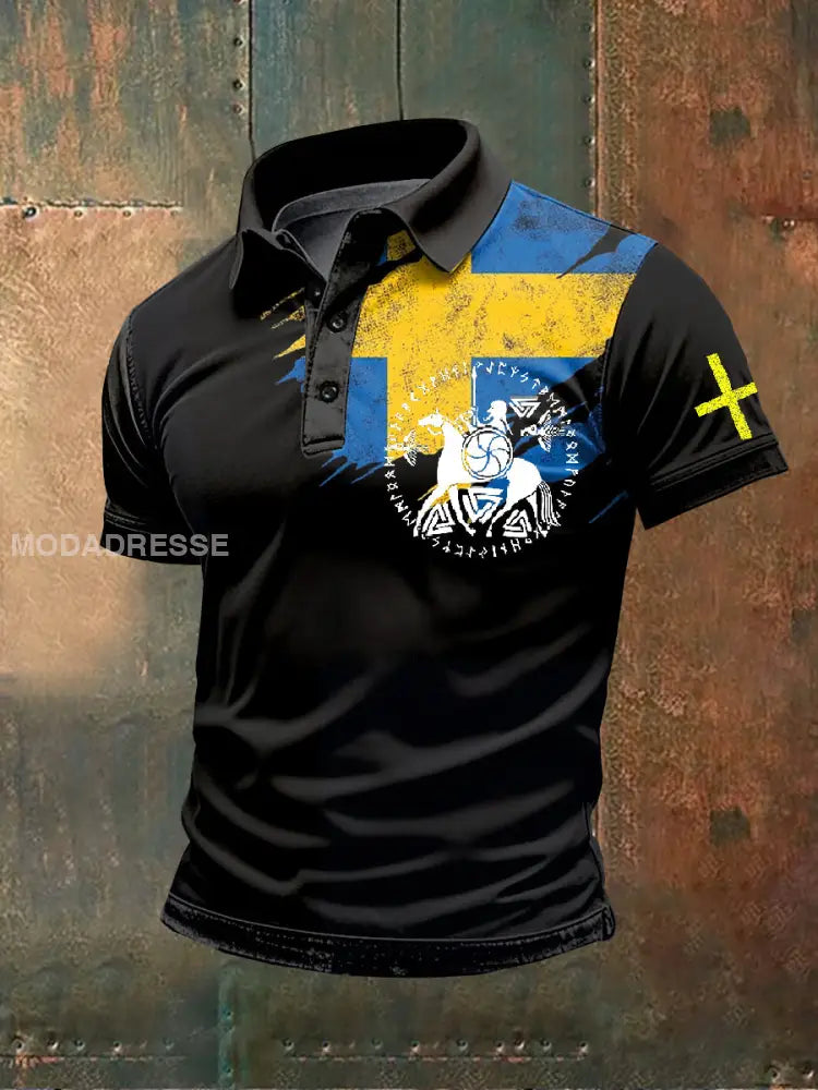 Vintage Svenska Viking Tema Print Polo tröj som bild / S