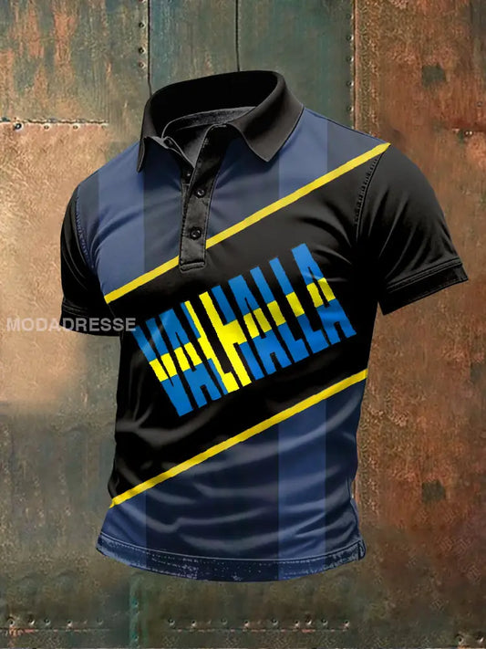 Vintage Svenska Viking Tema Print Polo tröj som bild / S
