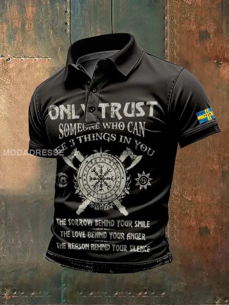 Vintage Svenska Viking Tema Print Polo tröj som bild / S