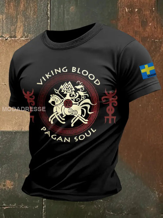 Vintage Svenska Viking Totem Tryck T-shirt som bild / S