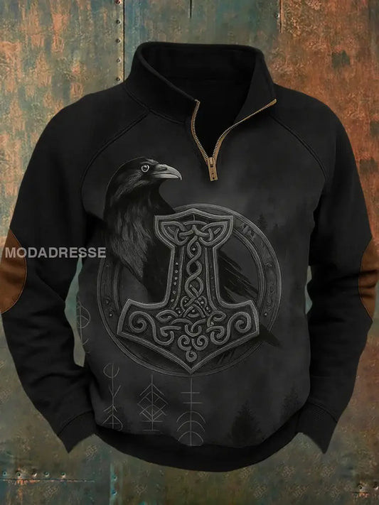 Vintage Svenska Viking Tryckkrage Zip-Up Sweatshirt A / S