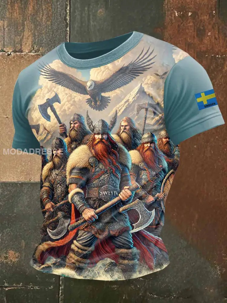 Vintage Svenskt Vikingatröja För Män Casual T-shirt som bild / S