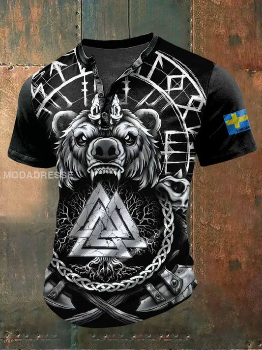Vintage Svenskt Vikingatröja För Män Casual T-shirt som bild / S