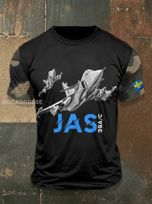 Vintage Swedish Military Fighter Casual T-shirt För Män som bild / S