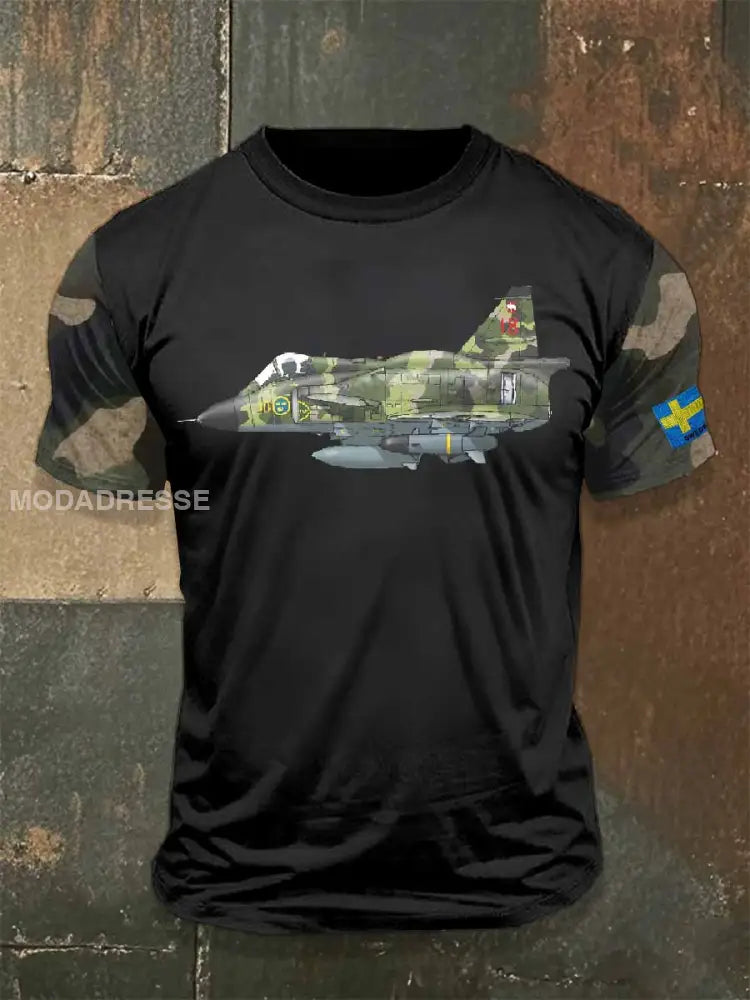 Vintage Swedish Military Fighter Casual T-shirt För Män som bild / S