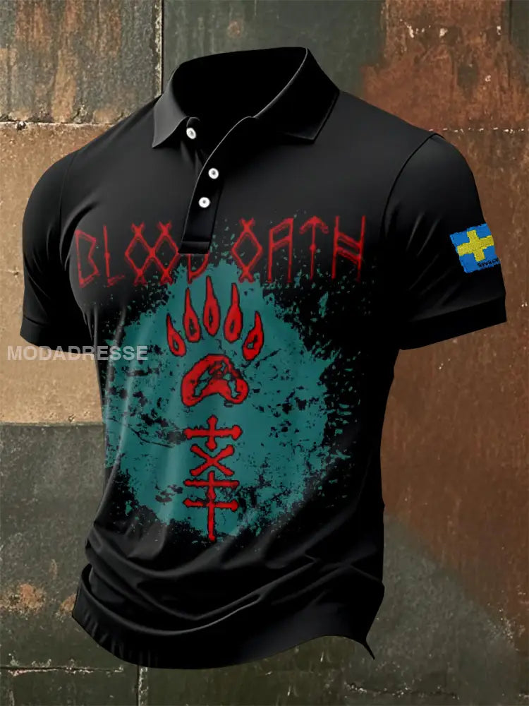 Vintage Viking Illustration Tryckt Casual Polo tröj som bild / S