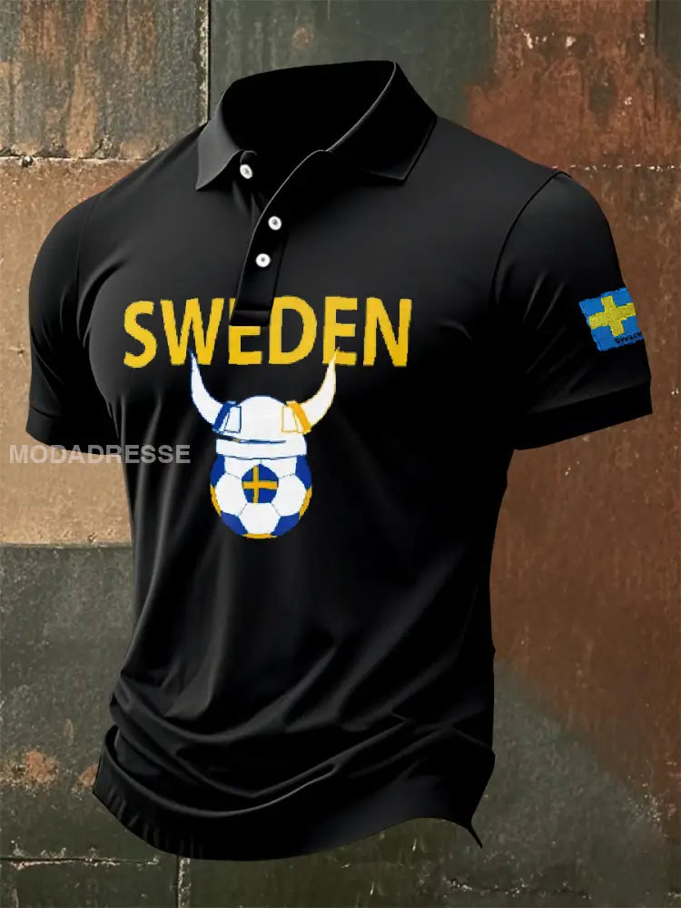 Vintage Viking Illustration Tryckt Casual Polo tröj som bild / S