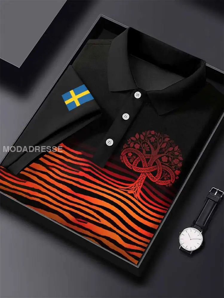 Vintage Viking Livets träd Casual Pikétröja som bild / S