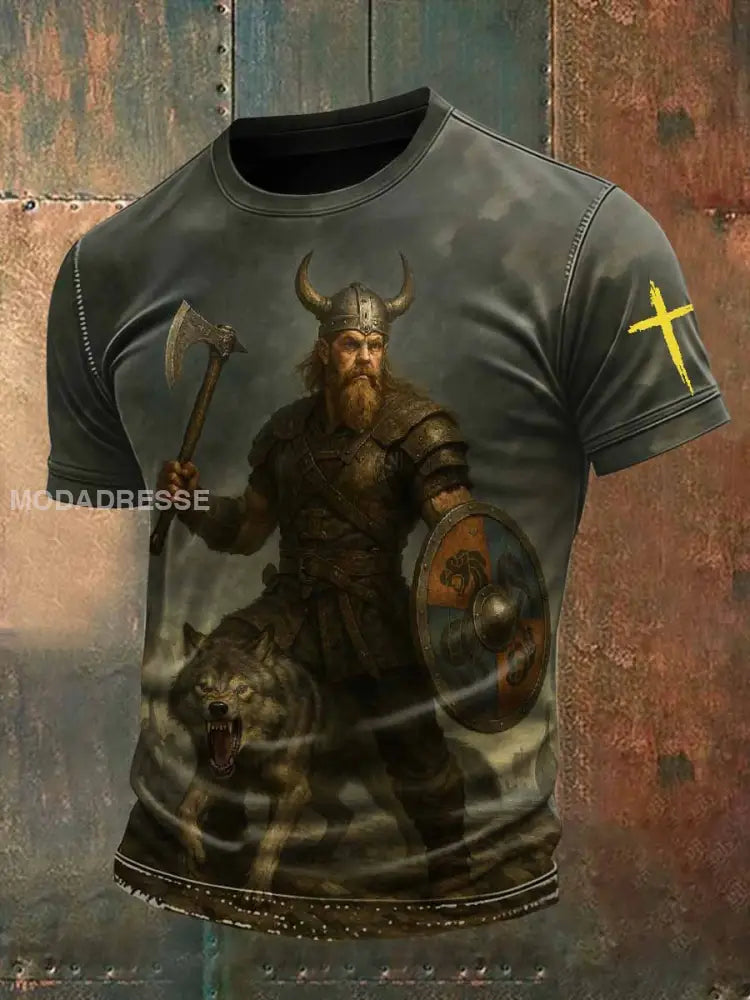 Vintage Viking Odin Tryck Casual T-shirt För Män som bild / S