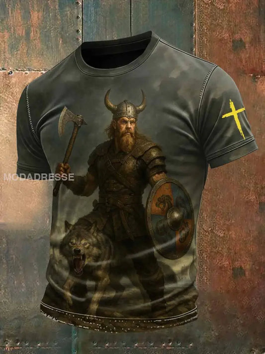 Vintage Viking Odin Tryck Casual T-shirt För Män som bild / S