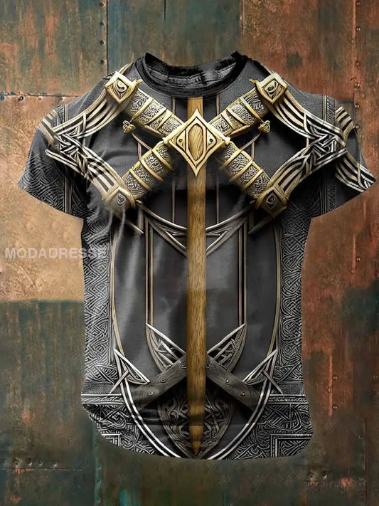 Vintage Viking Rustning Tryck Casual T-shirt För Män som bild / S