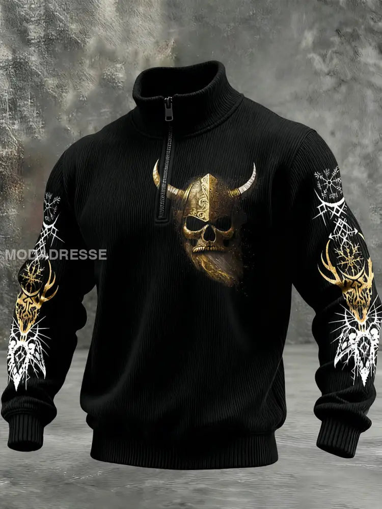 Vintage Viking Svenska flaggmärke mönster Zip-Up Bekväm Pullovere A / S