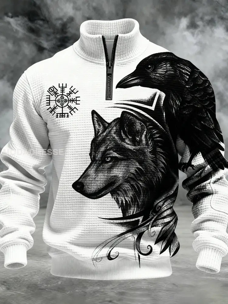 Vintage Viking Svenska flaggmärke mönster Zip-Up Bekväm Pullovere A / S