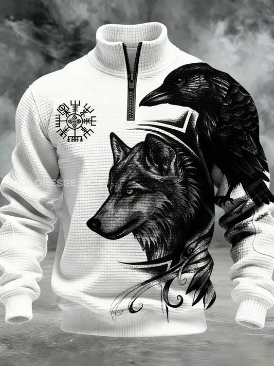 Vintage Viking Svenska flaggmärke mönster Zip-Up Bekväm Pullovere A / S