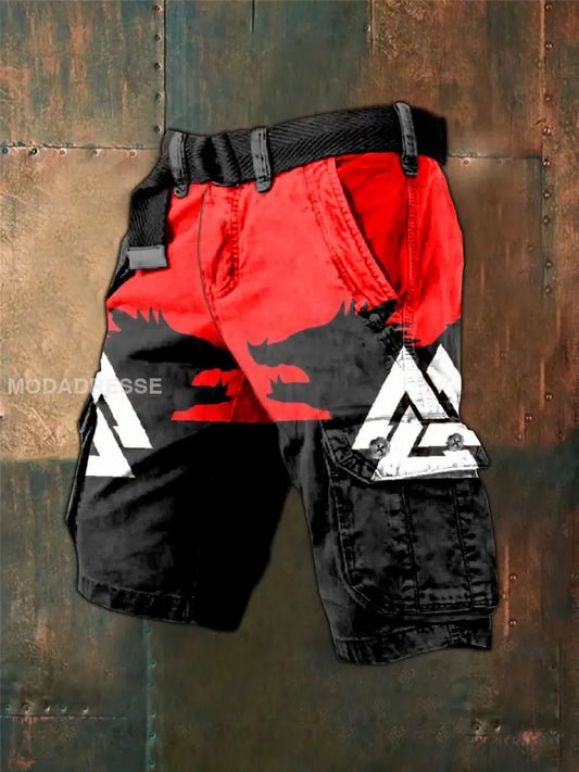 Vintage Viking Tema Print Cargo Shorts som bild / S