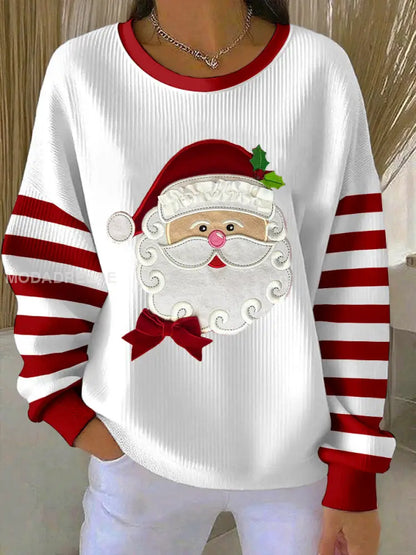 Women’s Christmas Santa Patchwork Art Sweatshirt White / S