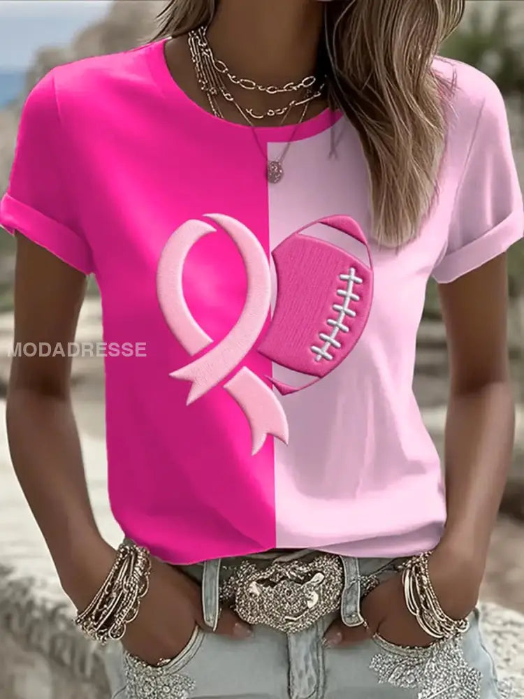 Women’s Fotboll kombineras med bröstcancer kortärmad T shirt som bild / S