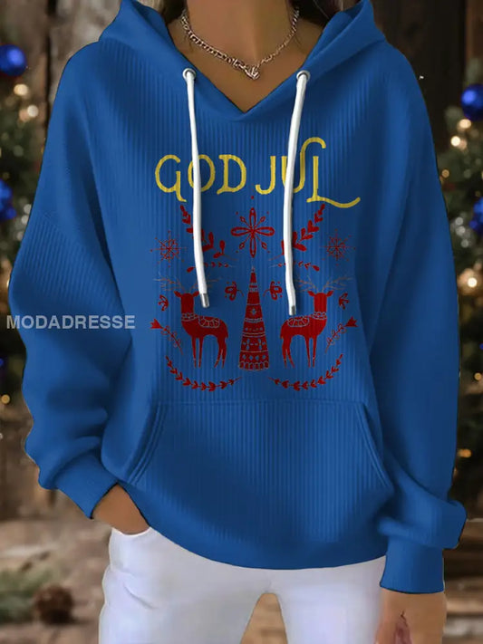 Women’s Swedish Christmas God Jul Printed Hoodie Blue / S
