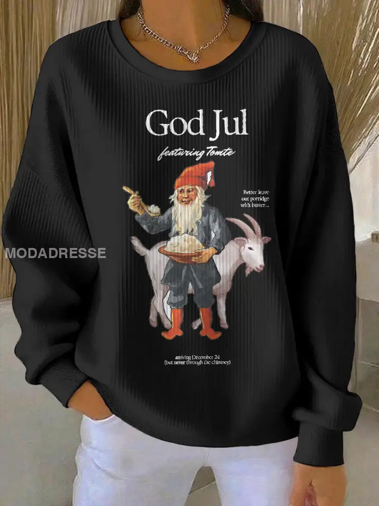 Women’s Swedish Christmas God Jul Printed Sweatshirt Black / S