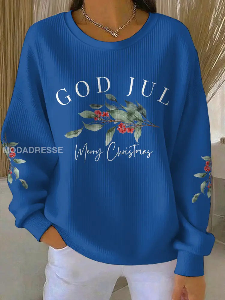 Women’s Swedish Christmas God Jul Printed Sweatshirt Blue / S