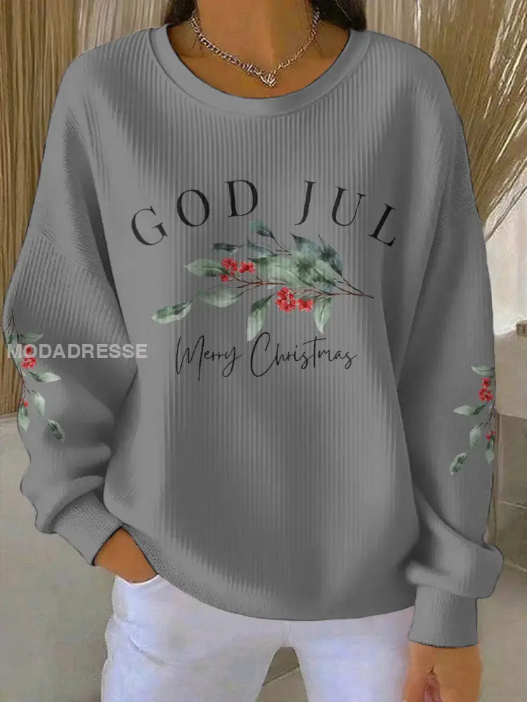 Women’s Swedish Christmas God Jul Printed Sweatshirt Light Gray / S