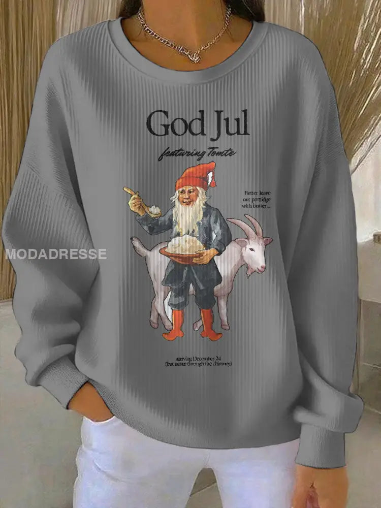 Women’s Swedish Christmas God Jul Printed Sweatshirt Light Gray / S