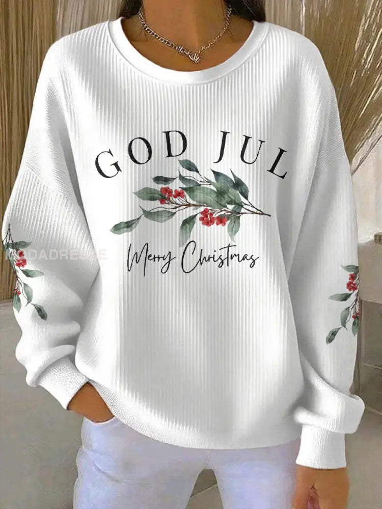 Women’s Swedish Christmas God Jul Printed Sweatshirt White / S