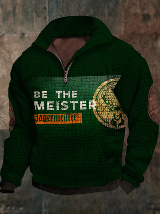 Menns være den Meister Jagermeister Skriv ut skrive Walf sjekker lynlås utendørs sweatshirt