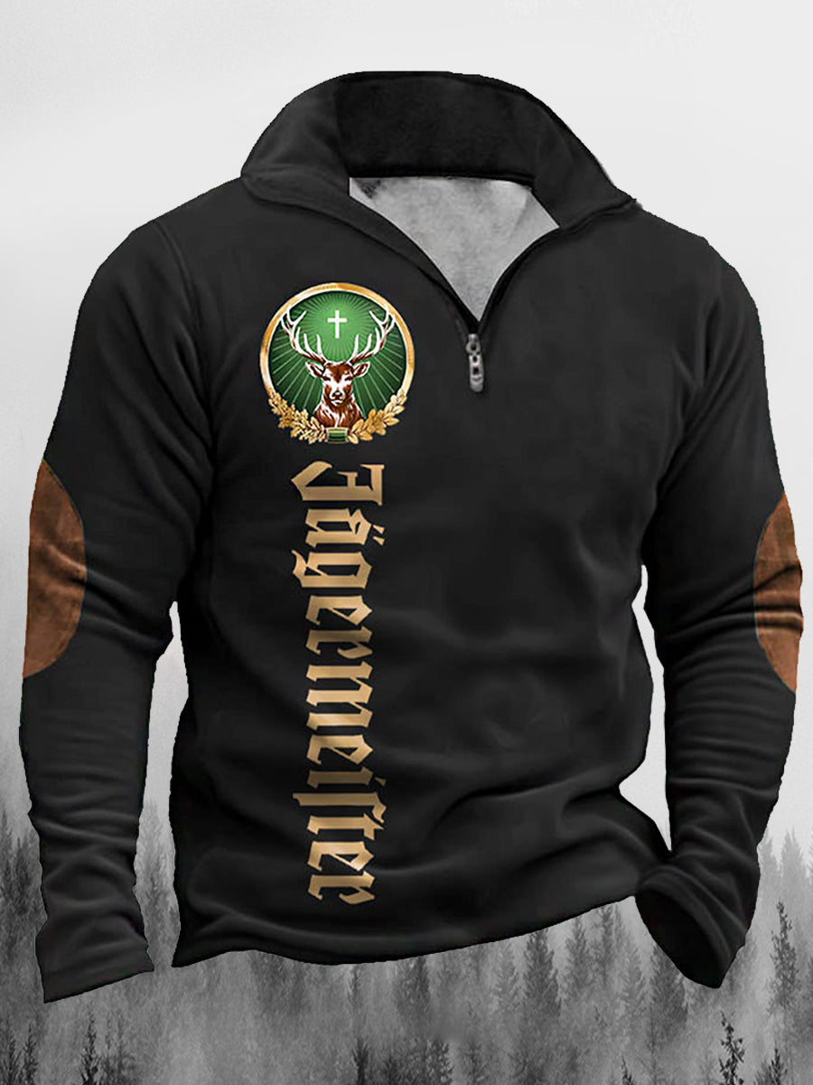 Menns vestlige Jagermeister Skriv ut skru ned krage linjole flush utendørs sweatshirt